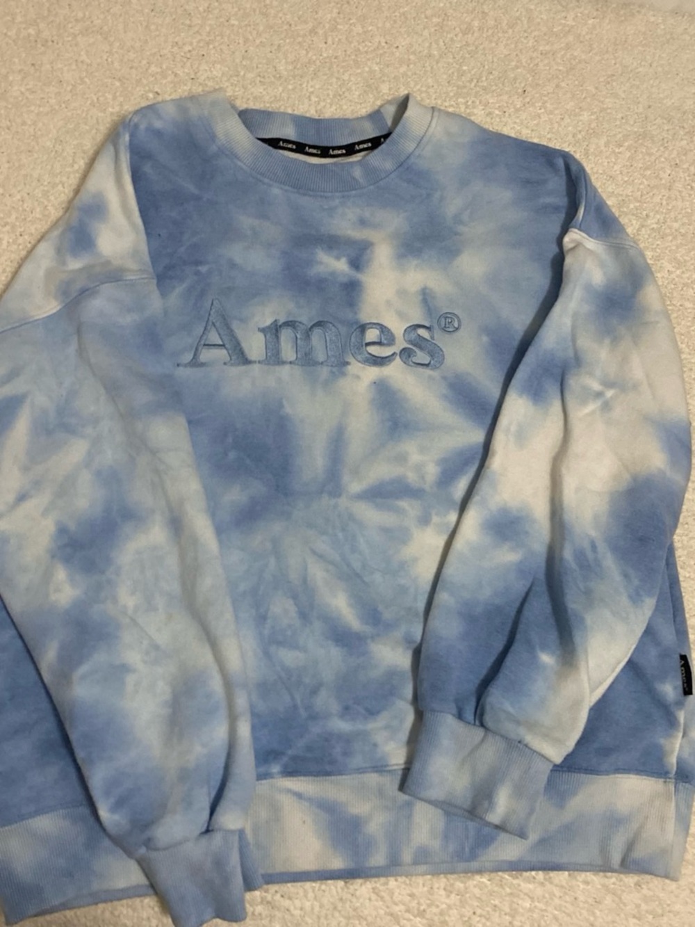 Ames Embroidered Tie-Dye Crewneck Sweatshirt - Light Blue